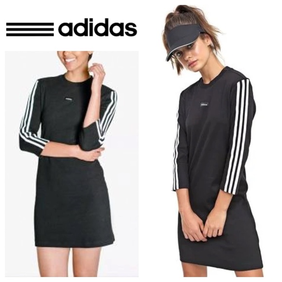 adidas Dresses & Skirts - Adidas Sz Medium 8 10 Mini T-Shirt Dress Black White Ribbed Athletic